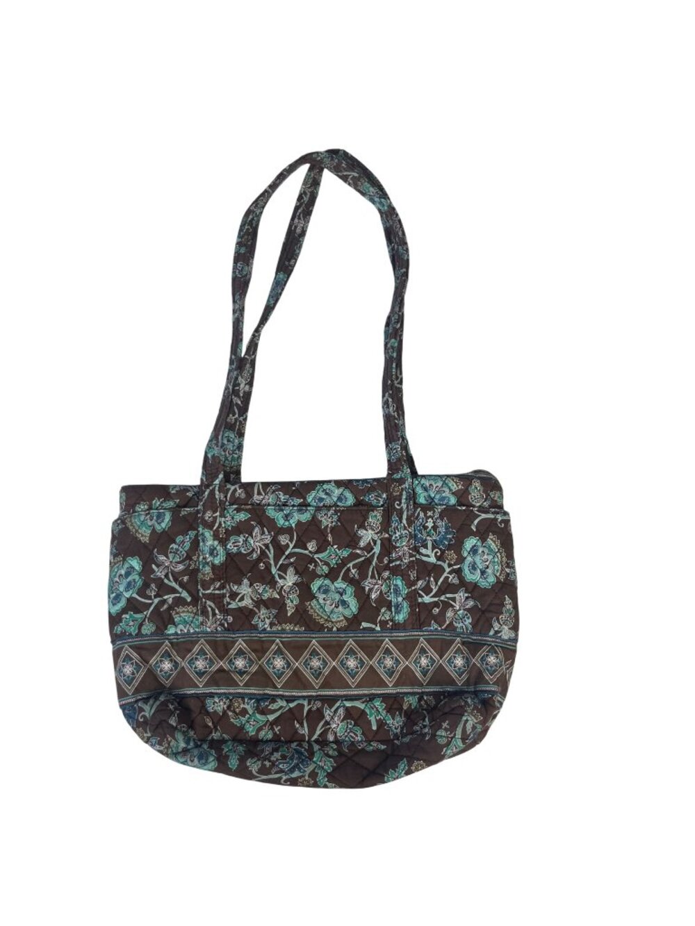 Croft & Barrow Floral Quilted Shoulder Bag Purse Zipper Closure Brown Blue